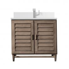 James Martin Vanities 620-V36-WW-1WZ - Portland 36'' Single Vanity Whitewashed Walnut w/ Single Hole 3 CM White Zeus Quartz Top