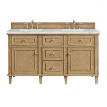 James Martin Vanities 424-V60D-LNO-3ENC - Lorelai 60'' Double Vanity, Light Natural Oak w/ 3 CM Ethereal Noctis Quartz Top