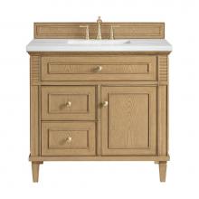 James Martin Vanities 424-V36-LNO-3AF - Lorelai 36'' Single Vanity, Light Natural Oak w/ 3 CM Arctic Fall Solid Surface Top