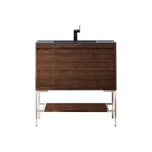 James Martin Vanities 805-V35.4-W-BN-CH - Mantova 35.4'' Single Vanity, Mid-Century Walnut, Brushed Nickel Base w/ Charcoal Black