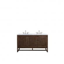 James Martin Vanities E645-V60D-MCA-3CAR - Athens 60'' Double Vanity Cabinet, Mid Century Acacia, w/ 3 CM Carrara White Top