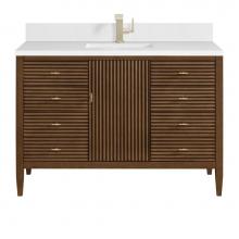 James Martin Vanities 485-V48-WLT-1WZ - Myrrin 48'' Vanity, Mid Century Walnut w/ Single Hole 3 CM White Zeus Quartz Top & B