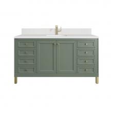 James Martin Vanities 305-V60S-SC-1WZ - Chicago 60'' Single Vanity, Smokey Celadon w/ Single Hole 3 CM White Zeus Top & Back