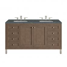 James Martin Vanities 305-V60D-WWW-3PBL - Chicago 60'' Double Vanity, Whitewashed Walnut w/ 3 CM Parisien Bleu Quartz Top