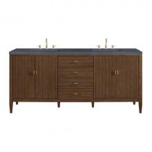 James Martin Vanities 485-V72-WLT-3CSP - Myrrin 72'' Double Vanity, Mid Century Walnut w/ 3 CM Charcoal Soapstone Quartz Top