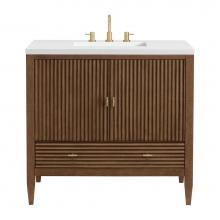 James Martin Vanities 485-V36-WLT-3WZ - Myrrin 36'' Vanity, Mid Century Walnut w/ 3 CM White Zeus Quartz Top