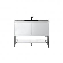 James Martin Vanities 805-V47.3-GW-BN-CH - Mantova 47.3'' Single Vanity, Glossy White, Brushed Nickel Base w/ Charcoal Black Compos