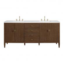 James Martin Vanities 485-V72-WLT-3AF - Myrrin 72'' Double Vanity, Mid Century Walnut w/ 3 CM Arctic Fall Solid Surface Top