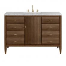 James Martin Vanities 485-V48-WLT-3EJP - Myrrin 48'' Vanity, Mid Century Walnut w/ 3 CM Eternal Jasmine Pearl Quartz Top