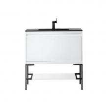 James Martin Vanities 805-V35.4-GW-MB-CH - Mantova 35.4'' Single Vanity, Glossy White, Matte Black Base w/ Charcoal Black Composite