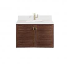 James Martin Vanities 670-V36-WLT-1WZ - Amberly 36'' Single Vanity, Mid-Century Walnut w/ Single Hole 3 CM White Zeus Top &