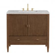 James Martin Vanities 485-V36-WLT-3EJP - Myrrin 36'' Vanity, Mid Century Walnut w/ 3 CM Eternal Jasmine Pearl Quartz Top