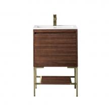 James Martin Vanities 805-V23.6-W-CB-GW - Mantova 23.6'' Single Vanity, Mid-Century Walnut, Champagne Brass Base w/ Glossy White C