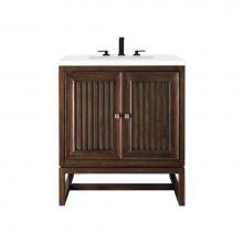 James Martin Vanities E645-V30-MCA-3WZ - Athens 30'' Single Vanity Cabinet, Mid Century Acacia, w/ 3 CM White Zeus Quartz Top