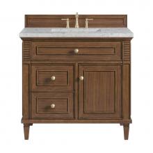 James Martin Vanities 424-V36-WLT-3EJP - Lorelai 36'' Single Vanity, Mid-Century Walnut w/ 3 CM Eternal Jasmine Pearl Quartz Top