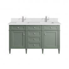 James Martin Vanities 650-V60D-SC-1WZ - Brittany 60'' Double Vanity, Smokey Celadon w/ Single Hole 3 CM White Zeus Top & Bac