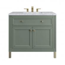 James Martin Vanities 305-V36-SC-3CAR - Chicago 36'' Single Vanity, Smokey Celadon w/ 3 CM Carrara Marble Top