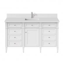 James Martin Vanities 655-V60S-BW-1WZ - Brittany 60'' Single Vanity, Bright White w/ Single Hole 3 CM White Zeus Quartz Top &