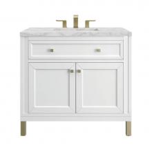 James Martin Vanities 305-V36-GW-3VSL - Chicago 36'' Single Vanity, Glossy White w/ 3 CM Victorian Silver Top