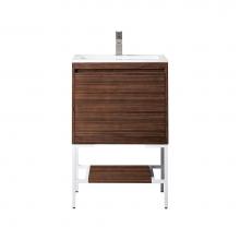 James Martin Vanities 801V23.6WLTGWGW - Milan 23.6'' Single Vanity Cabinet, Mid Century Walnut, Glossy White w/Glossy White Comp