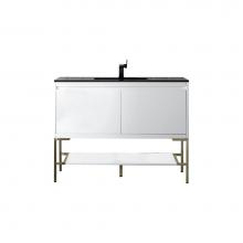 James Martin Vanities 805-V47.3-GW-CB-CH - Mantova 47.3'' Single Vanity, Glossy White, Champagne Brass Base w/ Charcoal Black Compo