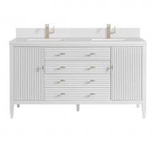 James Martin Vanities 485-V60D-BW-1WZ - Myrrin 60'' Double Vanity, Bright White w/ Single Hole 3 CM White Zeus Quartz Top &