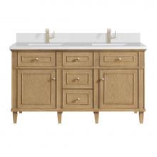 James Martin Vanities 424-V60D-LNO-1WZ - Lorelai 60'' Double Vanity, Light Natural Oak w/ Single Hole 3 CM White Zeus Quartz Top