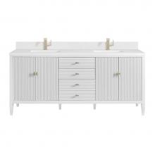 James Martin Vanities 485-V72-BW-1WZ - Myrrin 72'' Vanity, Bright White w/ Single Hole 3 CM White Zeus Quartz Top & Backspl