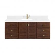 James Martin Vanities 670-V60S-WLT-1WZ - Amberly 60'' Single Vanity, Mid-Century Walnut w/ Single Hole 3 CM White Zeus Top &