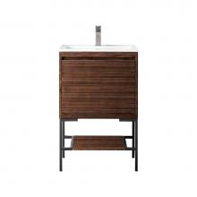 James Martin Vanities 805-V23.6-W-MB-GW - Mantova 23.6'' Single Vanity, Mid-Century Walnut, Matte Black Base w/ Glossy White Compo