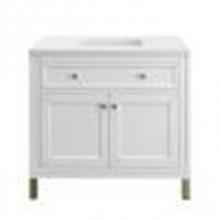 James Martin Vanities 305-V36-GW-3WZ - Chicago 36'' Single Vanity, Glossy White w/ 3 CM White Zeus Top