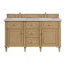 James Martin Vanities 424-V60D-LNO-3VSL - Lorelai 60'' Double Vanity, Light Natural Oak w/ 3 CM Victorian Silver Quartz Top