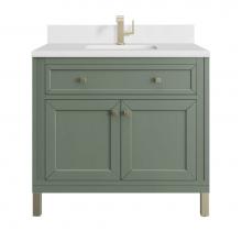 James Martin Vanities 305-V36-SC-1WZ - Chicago 36'' Single Vanity, Smokey Celadon w/ Single Hole 3 CM White Zeus Top & Back