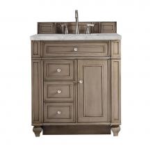 James Martin Vanities 157-V30-WW-3VSL - Bristol 30'' Single Vanity, Whitewashed Walnut w/ 3 CM Victorian Silver Quartz Top