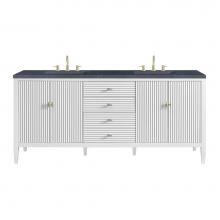 James Martin Vanities 485-V72-BW-3CSP - Myrrin 72'' Double Vanity, Bright White w/ 3 CM Charcoal Soapstone Quartz Top