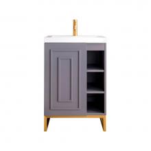 James Martin Vanities E110V24GSMRGDWG - Alicante' 24'' Single Vanity Cabinet, Grey Smoke, Radiant Gold w/White Glossy Compo