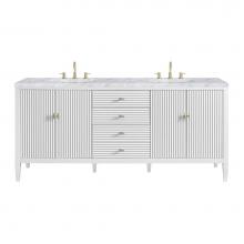 James Martin Vanities 485-V72-BW-3CAR - Myrrin 72'' Double Vanity, Bright White w/ 3 CM Carrara White Marble Top