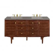 James Martin Vanities 670-V60D-WLT-3GEX - Amberly 60'' Double Vanity, Mid-Century Walnut w/ 3 CM Grey Expo Top