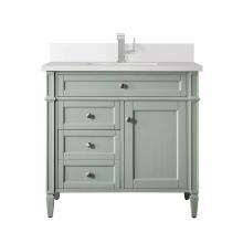 James Martin Vanities 650-V36-SGR-1WZ - Brittany 36'' Single Vanity, Sage Green w/ Single Hole 3 CM White Zeus Quartz Top &