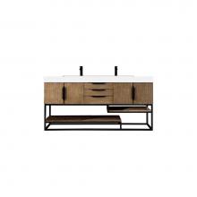 James Martin Vanities 388-V72D-LTO-MB-GW - Columbia 72'' Double Vanity, Latte Oak, Matte Black w/ Glossy White Composite Top