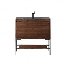 James Martin Vanities 805-V35.4-W-MB-CH - Mantova 35.4'' Single Vanity, Mid-Century Walnut, Matte Black Base w/ Charcoal Black Com