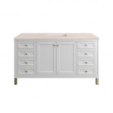 James Martin Vanities 305-V60S-GW-3EMR - Chicago 60'' Single Vanity, Glossy White w/ 3 CM Eternal Marfil Top