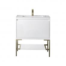 James Martin Vanities 805-V31.5-GW-CB-GW - Mantova 31.5'' Single Vanity, Glossy White, Champagne Brass Base w/ Glossy White Composi