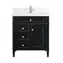 James Martin Vanities 650-V30-BKO-1WZ - Brittany 30'' Single Vanity, Black Onyx, w/ Single Hole 3 CM White Zeus Quartz Top &