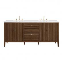 James Martin Vanities 485-V72-WLT-3WZ - Myrrin 72'' Double Vanity, Mid Century Walnut w/ 3 CM White Zeus Quartz Top