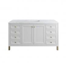 James Martin Vanities 305-V60S-GW-3CAR - Chicago 60'' Single Vanity, Glossy White w/ 3 CM Carrara Marble Top