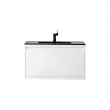 James Martin Vanities 805-V35.4-GW-CH - Mantova 35.4'' Single Vanity, Glossy White w/ Charcoal Black Composite Stone Top