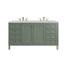 James Martin Vanities 305-V60D-SC-3VSL - Chicago 60'' Double Vanity, Smokey Celadon w/ 3 CM Victorian Silver Top