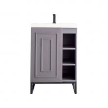 James Martin Vanities E110V24GSMMBKWG - Alicante' 24'' Single Vanity Cabinet, Grey Smoke, Matte Black w/White Glossy Compos