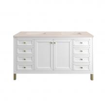 James Martin Vanities 305-V60D-GW-3EMR - Chicago 60'' Double Vanity, Glossy White w/ 3 CM Eternal Marfil Top